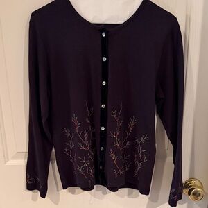 Talbots Purple Cardigan with Embroidered Details